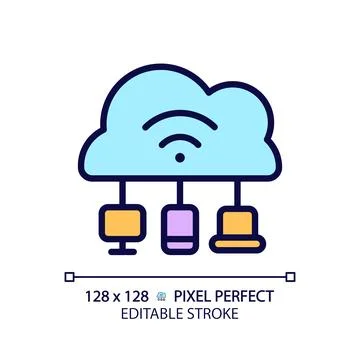 Cloud based IoT pixel perfect RGB color icon 스톡 일러스트