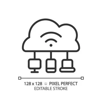 Cloud based IoT pixel perfect linear icon Illustrazione stock