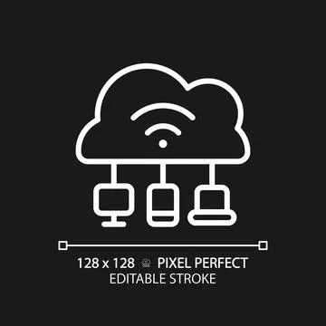Cloud based IoT pixel perfect white linear icon for dark theme イラスト素材