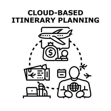 Cloud based itinerary planning for travel journey Illustrazione stock