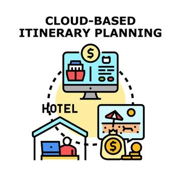 Cloud based itinerary planning for travel and vacation Stock Illustration