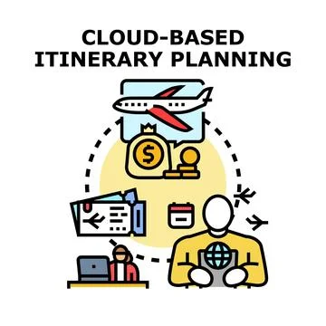 Cloud based itinerary planning for travel journey Stock Illustration