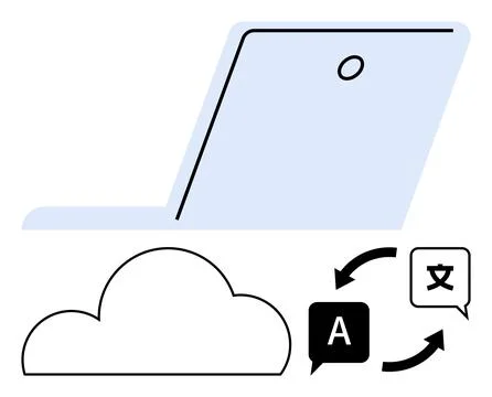 Cloud-Based Laptop for Language Translation and Global Communication Illustrazione stock