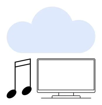 Cloud-based Media Streaming with Music Note and Monitor Illustrazione stock