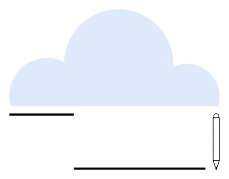 Cloud-Based Note Writing Concept with Minimalistic Blue Cloud and Pen Design Illustrazione stock