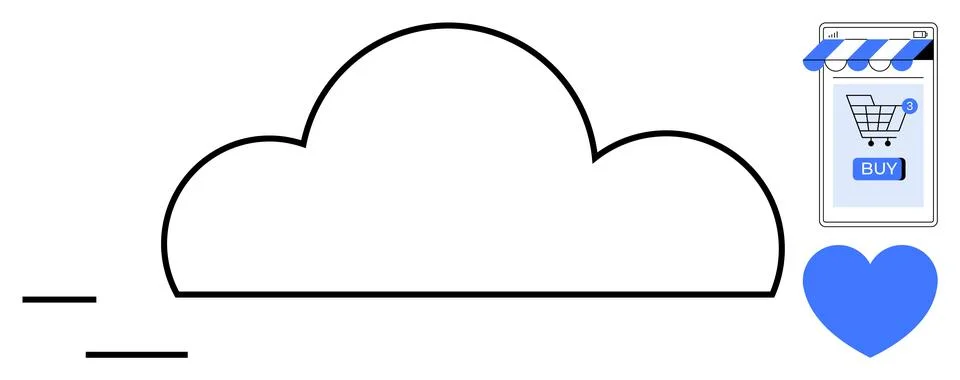 Cloud-Based Online Shopping Concept with Heart and Store App Elements イラスト素材