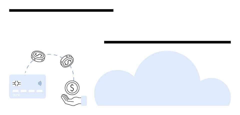 Cloud-based Payment System with Credit Card, Coins, and a Hand for Financia.. Illustrazione stock
