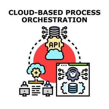Cloud based process orchestration automating business workflows Stock Illustration