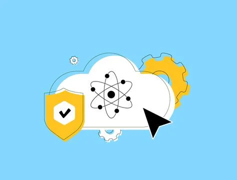 Cloud-based quantum computing - advanced data processing, secure encryption and Stock Illustration