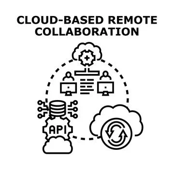 Cloud based remote collaboration and data synchronization Illustrazione stock