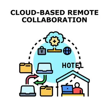 Cloud based remote collaboration work from anywhere Stock Illustration