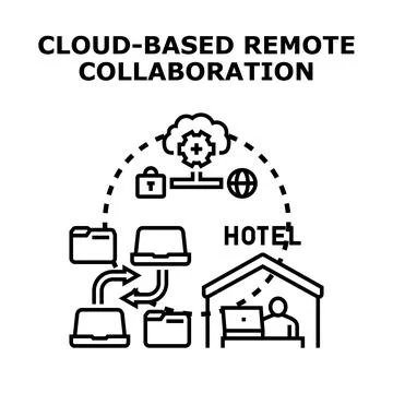 Cloud based remote collaboration work from anywhere Stock Illustration
