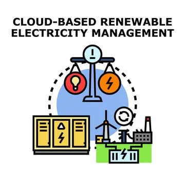 Cloud based renewable electricity management concept drawing 스톡 일러스트