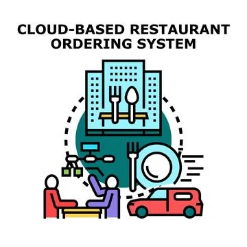 Cloud based restaurant ordering system concept illustration Stock Illustration
