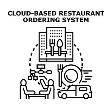 Cloud based restaurant ordering system concept illustration 스톡 일러스트