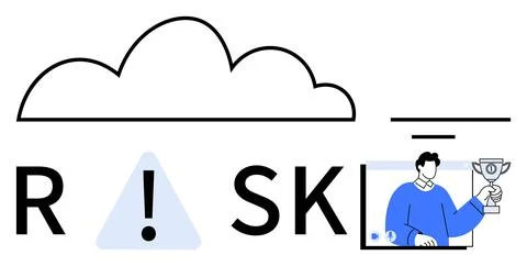 Cloud-Based Risk Management and Virtual Achievement with Trophy Holding Stockillustratie