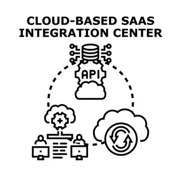 Cloud based saas integration center developing network Stock Illustration