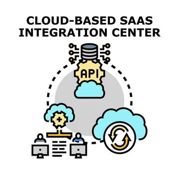 Cloud based saas integration center developing network Stock Illustration