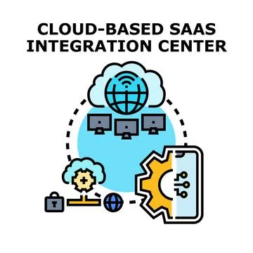 Cloud based saas integration connecting applications and data 库存插图