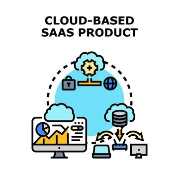 Cloud based saas software product concept working Stock Illustration