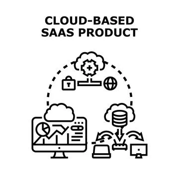 Cloud based saas software product concept working 库存插图