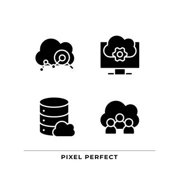 Cloud based service black glyph icons set on white space Illustrazione stock