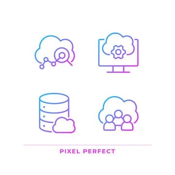 Cloud based service pixel perfect gradient linear vector icons set イラスト素材