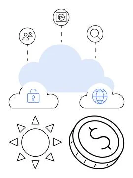 Cloud-Based Services Connecting People, Media, Search, Security, and Global.. Illustrazione stock