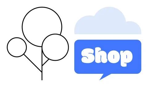 Cloud-Based Shopping Concept with Minimalist Tree Outline Illustrazione stock