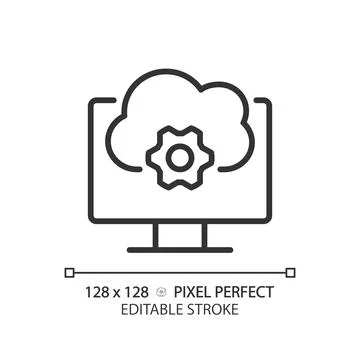 Cloud based software pixel perfect linear icon Illustrazione stock