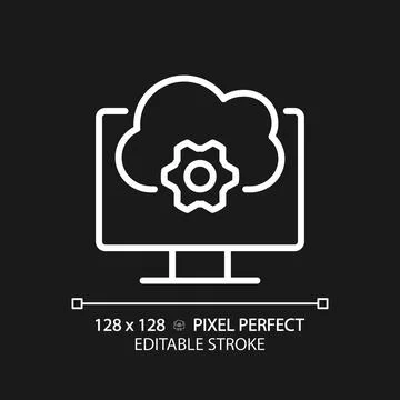 Cloud based software pixel perfect white linear icon for dark theme Illustrazione stock