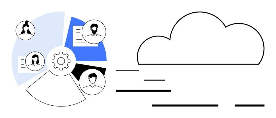 Cloud-based Team Collaboration Concept with Networked Users and Data Sharing Illustrazione stock
