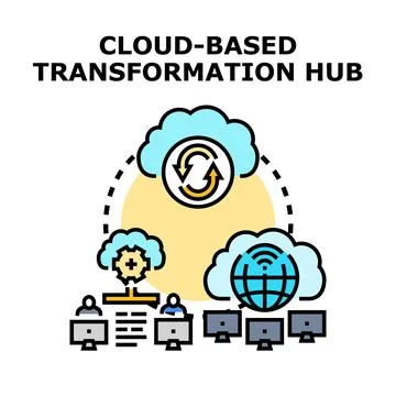 Cloud based transformation hub connecting digital data Stock Illustration