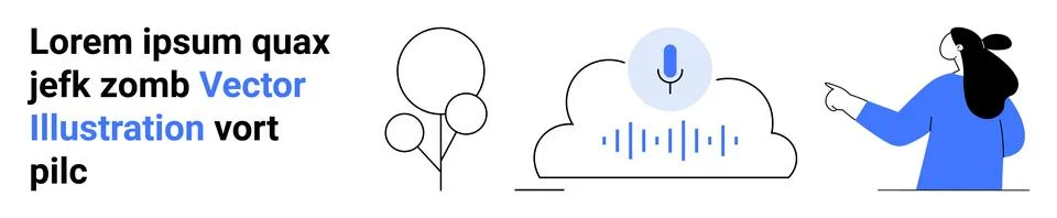 Cloud-Based Voice Assistance with Modern Tech Elements and User Interaction Stock Illustration