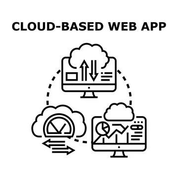 Cloud based web app data processing concept Stock Illustration