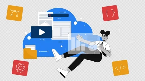 Cloud-based web development 2D animation concept Stock Footage 311573888