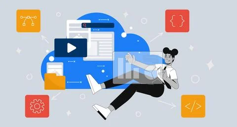 Cloud-based web development 2D illustration concept Illustrazione stock