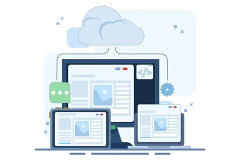 Cloud based web hosting concept, Website hosted on cloud server. Stockillustratie