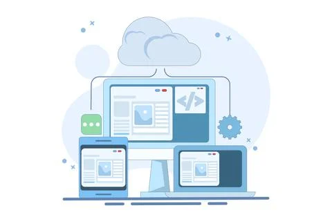 Cloud based web hosting concept, Website hosted on cloud server. 스톡 일러스트