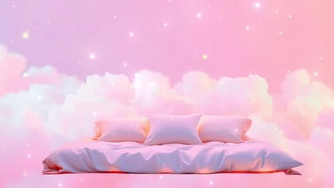 Cloud Bed Chamber: Animated scene of bedroom Floating Among White Clouds Agains Stock Footage 317967711