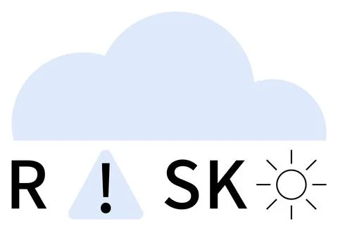 Cloud behind the word RISK with an exclamation mark inside a triangle. Ideal  Stock Illustration