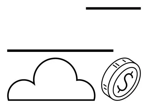 Cloud beneath horizontal lines and a dollar coin with a tilted perspective. I 스톡 일러스트