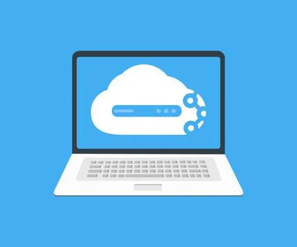 Cloud big data ai servers storage on Laptop Screen logo design. Illustrazione stock