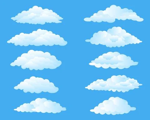 Cloud Big Set Isolated And Blue Background Stock Illustration