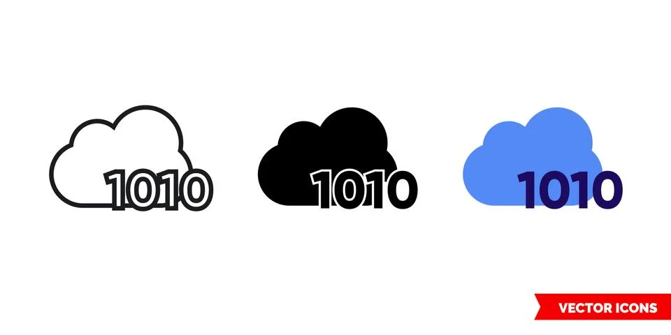 Cloud binary code icon of 3 types color, black and white, outline. Isolated v Stock Illustration