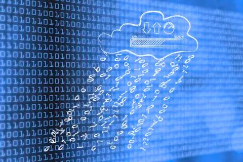 Cloud with binary code rain and progress bar Stock Illustration