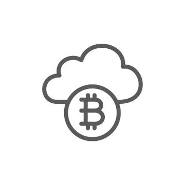 Cloud with bitcoin coin, cryptocurrency, blockchain line icon. Stock Illustration