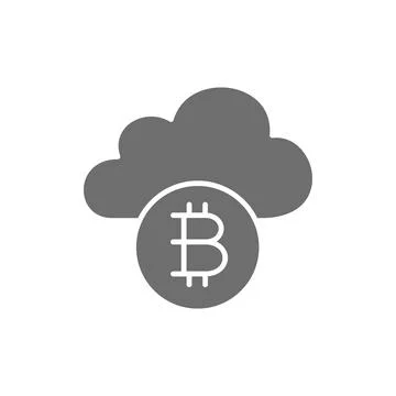 Cloud with bitcoin coin, cryptocurrency, blockchain grey icon. イラスト素材