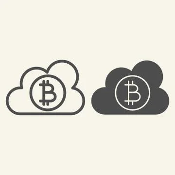 Cloud with bitcoin line and glyph icon. Crypto coin on cloud vector illustration イラスト素材