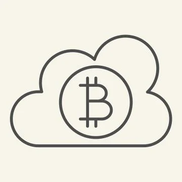 Cloud with bitcoin thin line icon. Crypto coin on cloud vector illustration Illustrazione stock